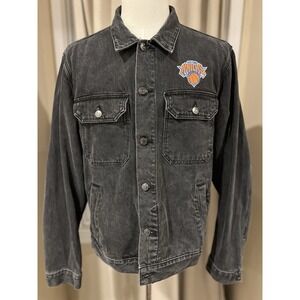 The Wild Collective New York Knicks Denim Trucker Style Denim Jacket Charcoal L